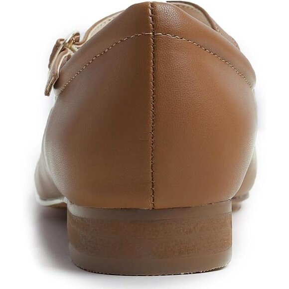 Feversole Women's Maryjane Camel Vegan Leather Synthetic Square Toe Flats - Picture 4 of 5